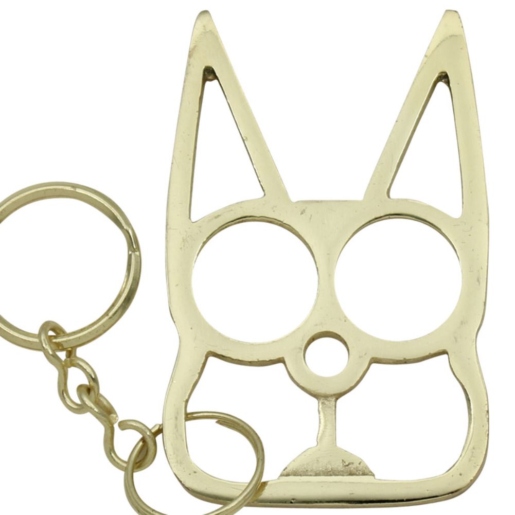 Knuckle Duster Security Metal Cat Keychain For Self Defense Brass