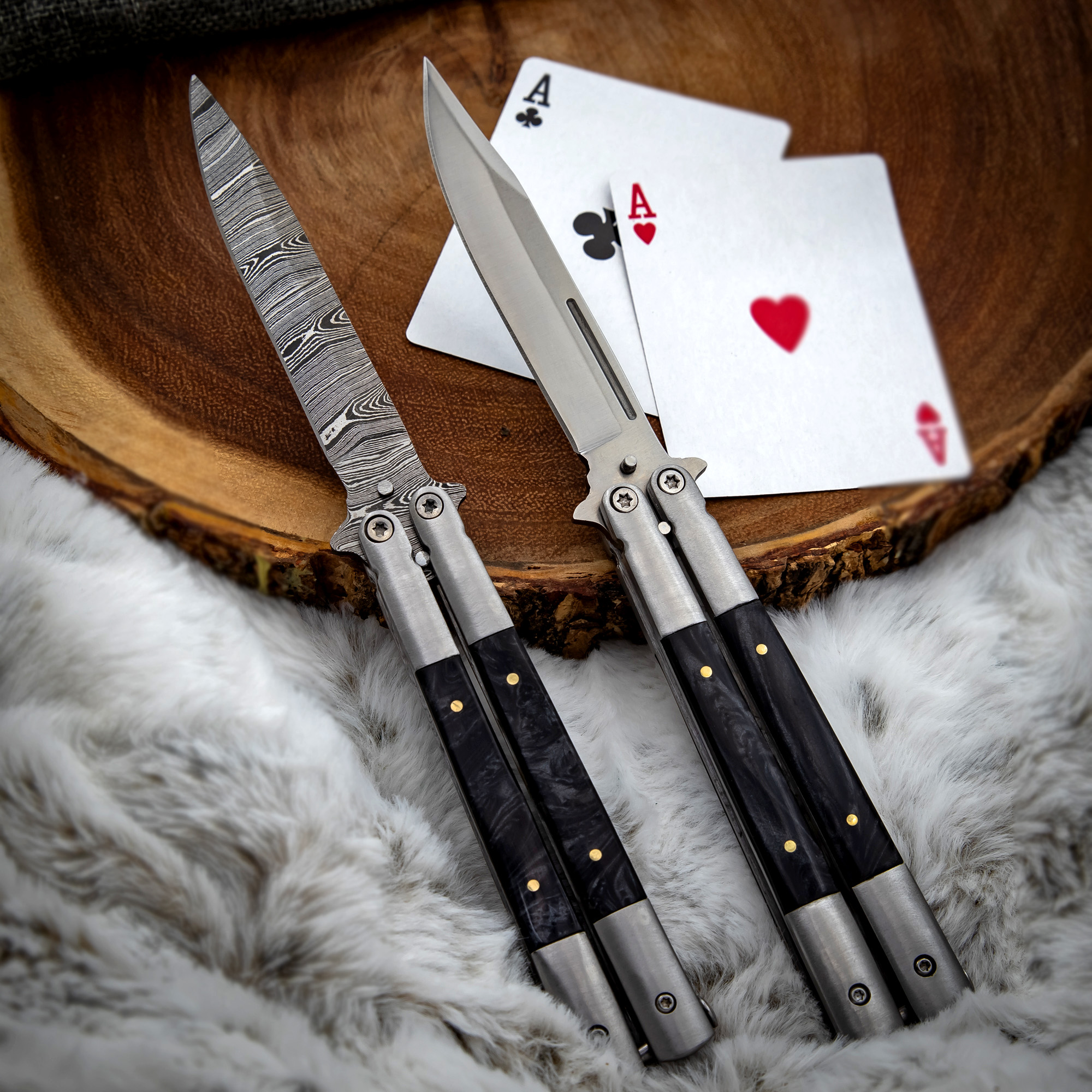 Golden Blade Butterfly Knife - Classic Drop Point Balisong - Gold