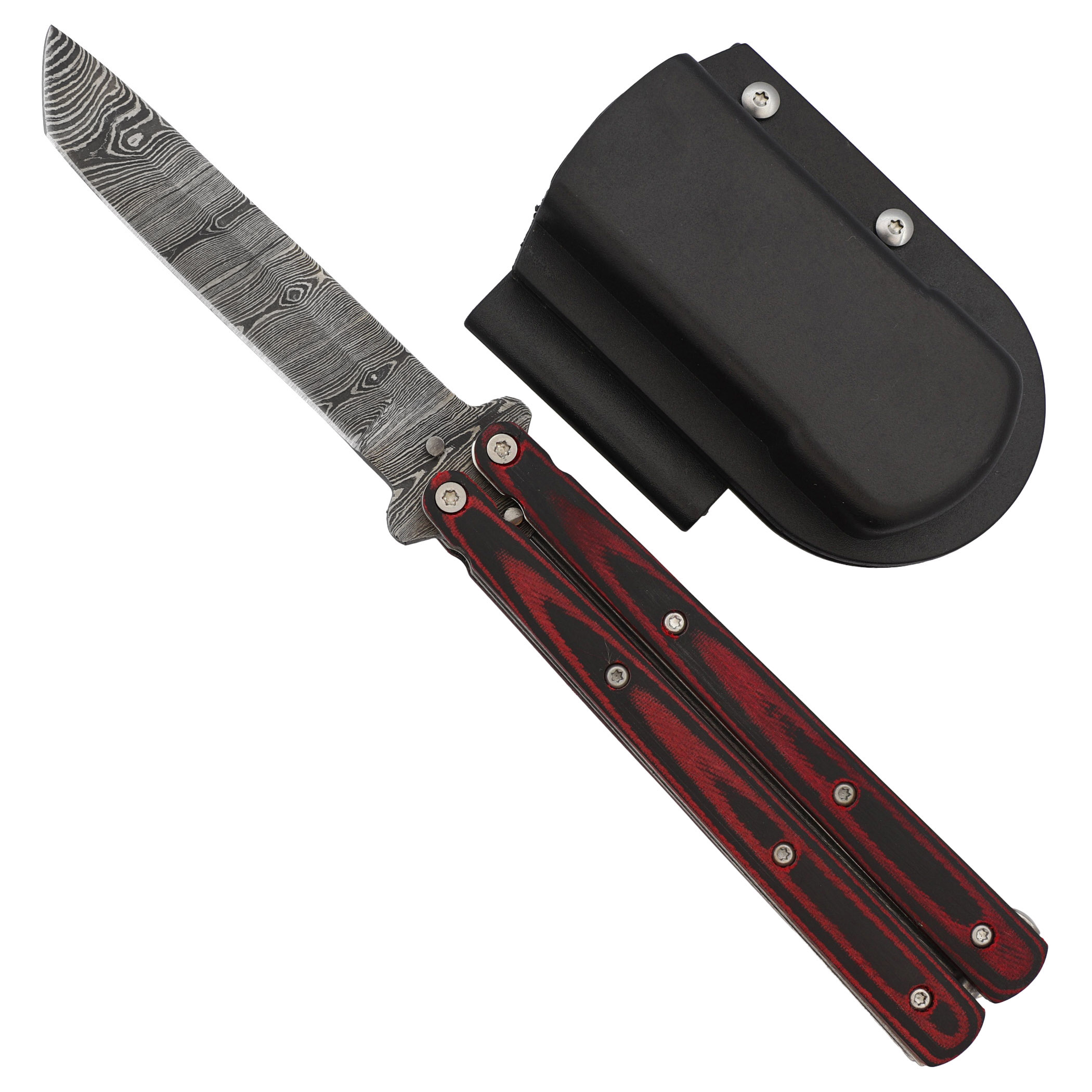 49D2 Micarta Simple Butterfly Red & Black Knife w/ ABS Belt Holster-img-1