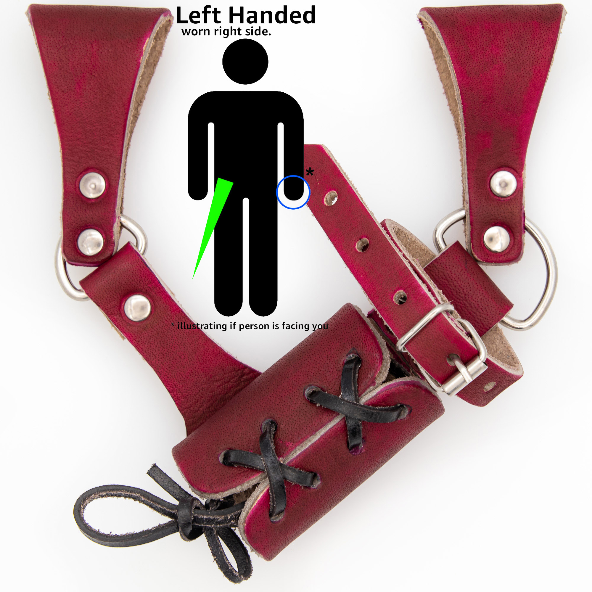 NRED Left-Handed Universal Adjustable Bovine Leather Sword Frog | Red-img-0