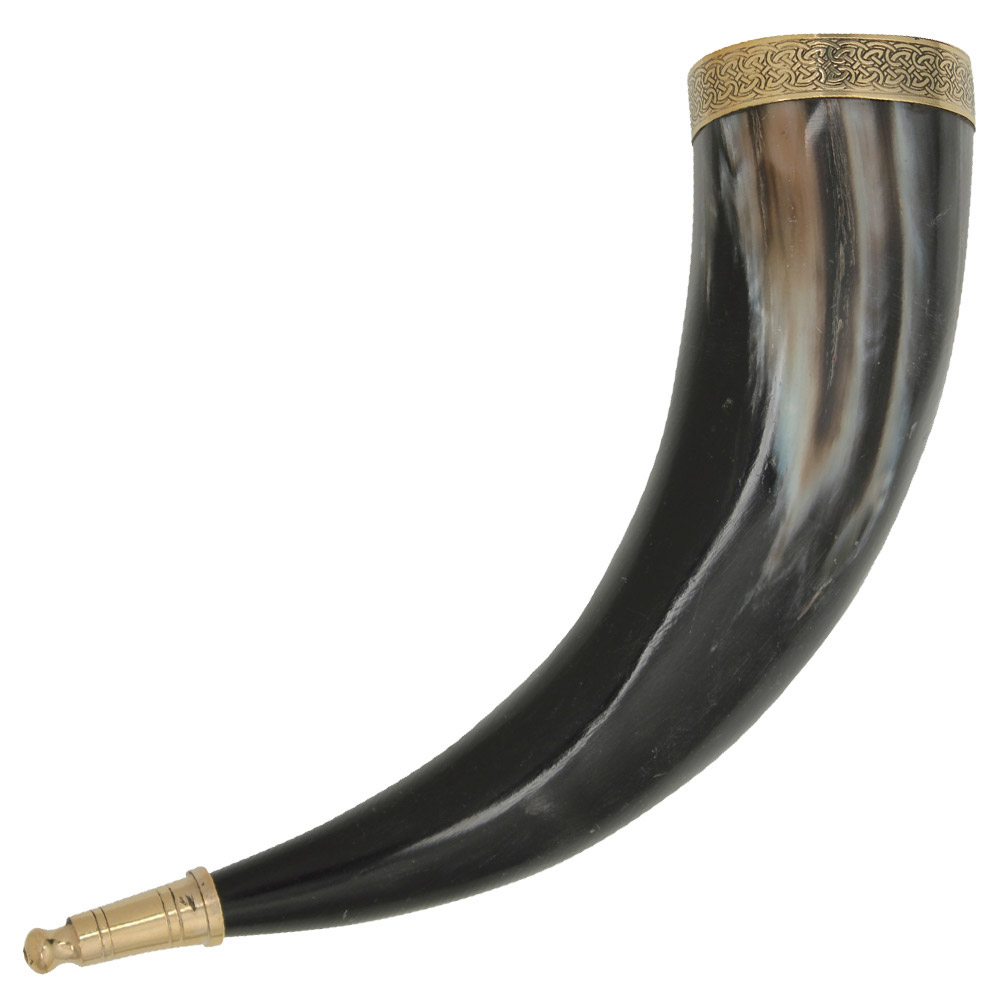 LHBK Brass Adorned Medieval Drinking Horn with Black Leather Holder-img-0