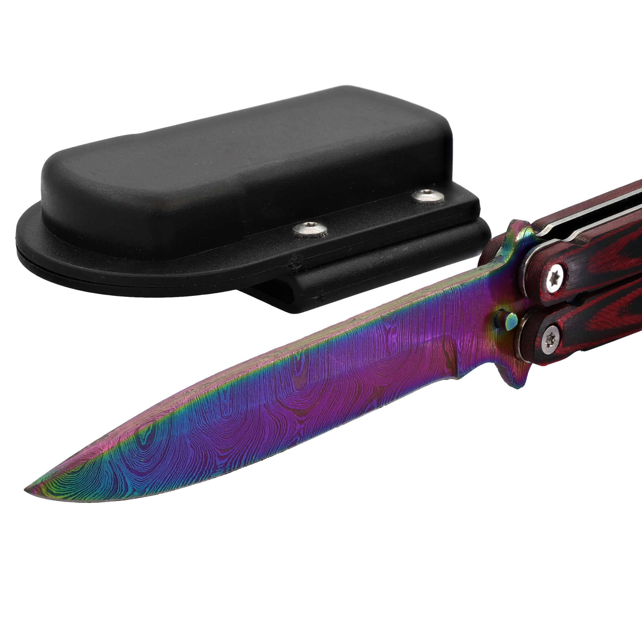 49D3 Micarta Simple Butterfly Red & Black Knife w/ ABS Belt Holster-img-4