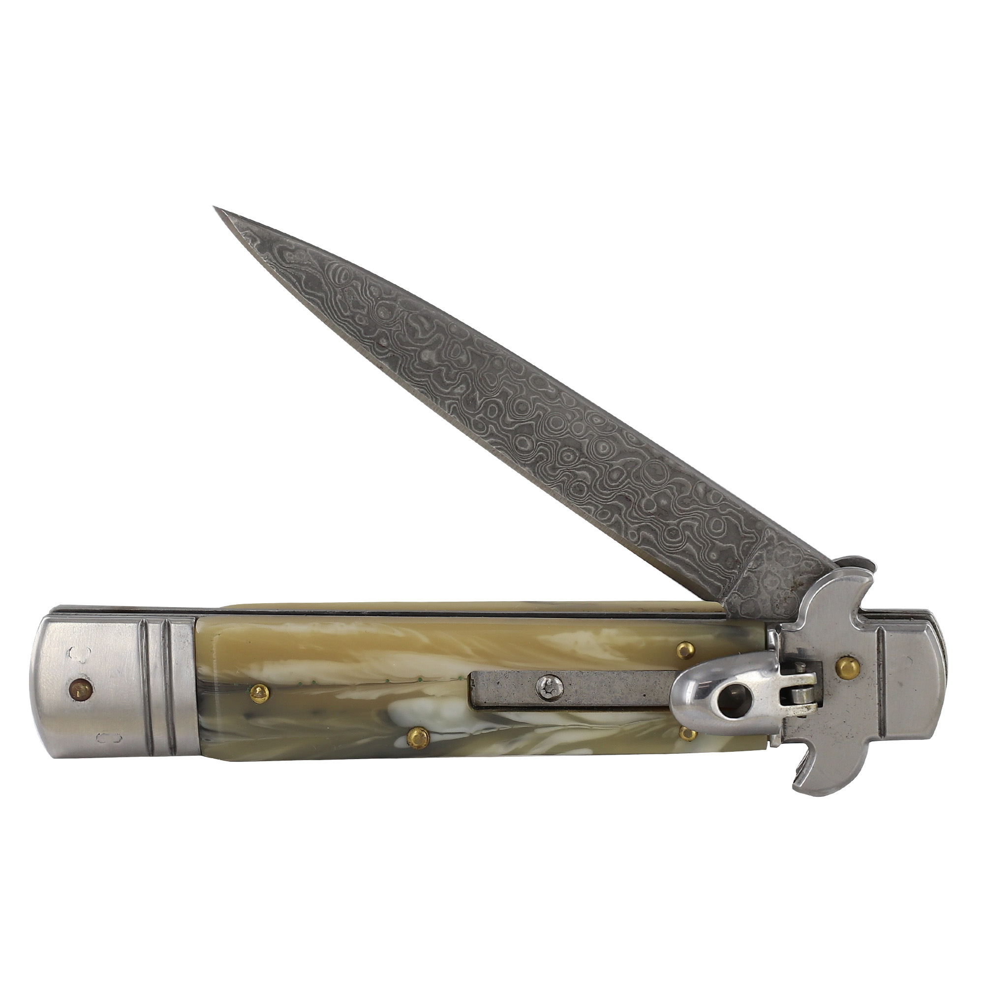 875C Rock Polish Damascus Steel Automatic Stiletto Lever Lock Knife-img-1