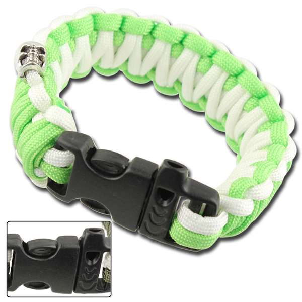 Z851 Skullz Survival Whistle Paracord Bracelet-Neon Green White-img-0