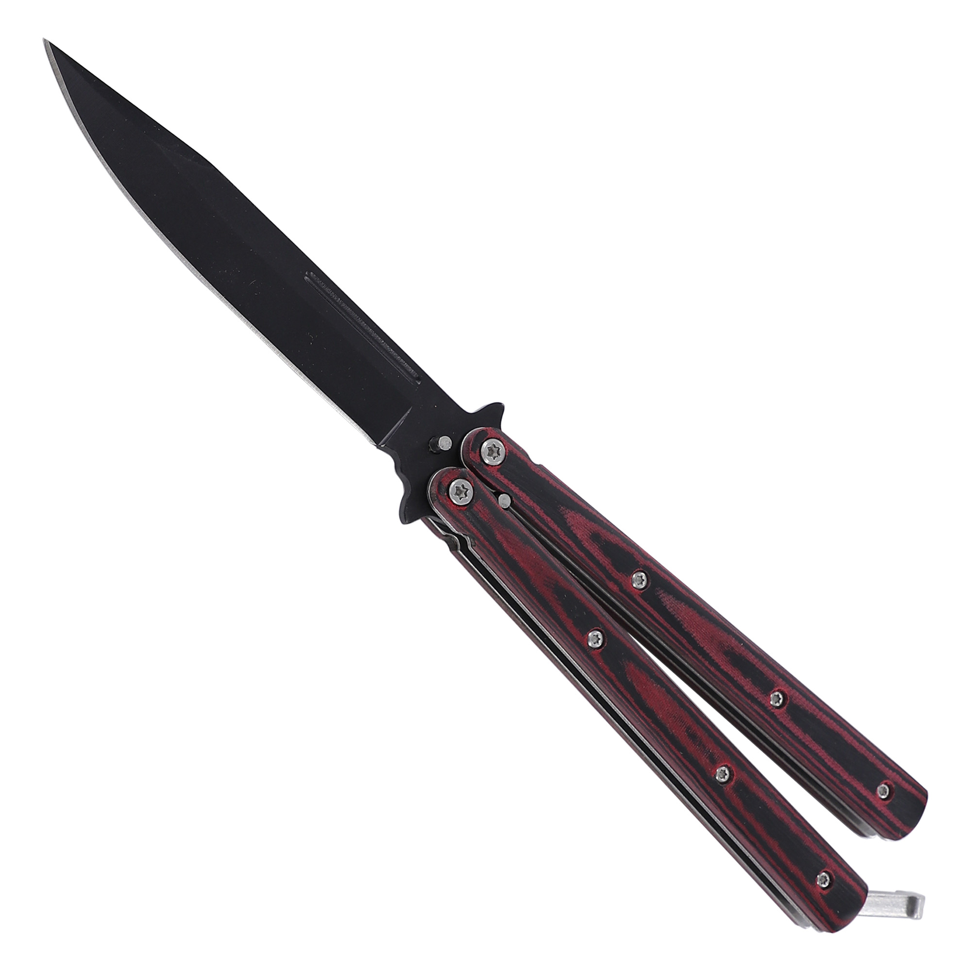 BS49 Micarta Simple Butterfly Red & Black Knife w/ ABS Belt Holster-img-0