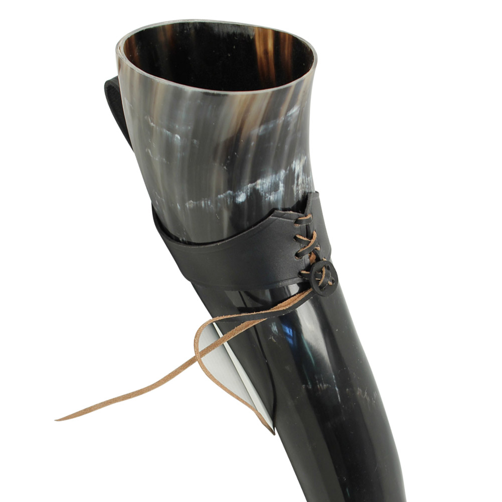 LHBK XL Drinking Horn with Black Leather Belt Frog-img-5