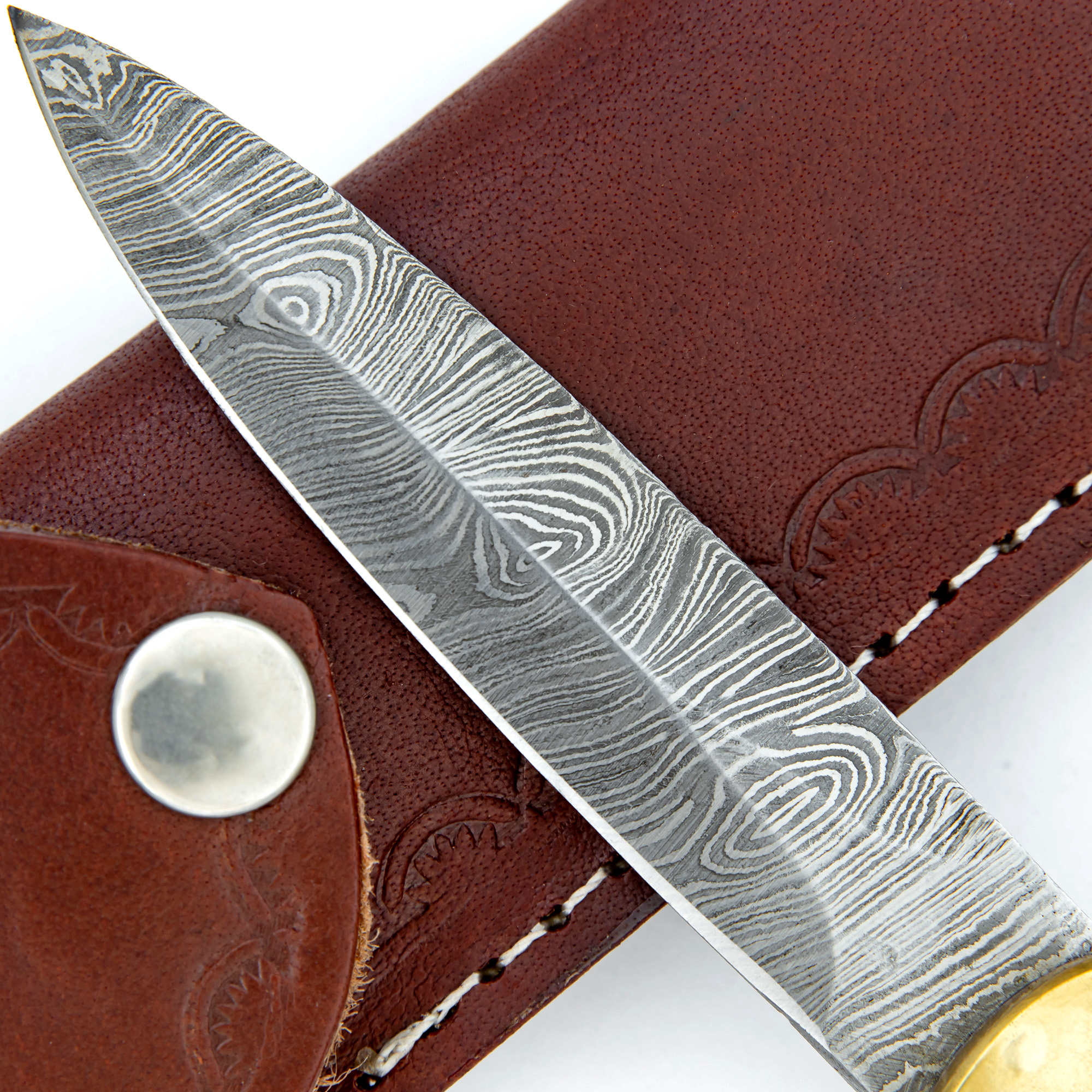 V1WW Damascus Great Red Wood Lever Automatic Knife-img-6