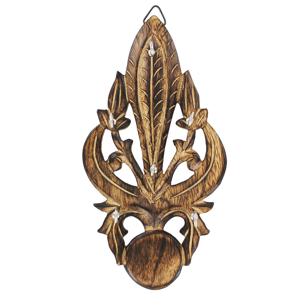 0951 Antiqued Wooden Fleur De Lis Key Hanger-img-3