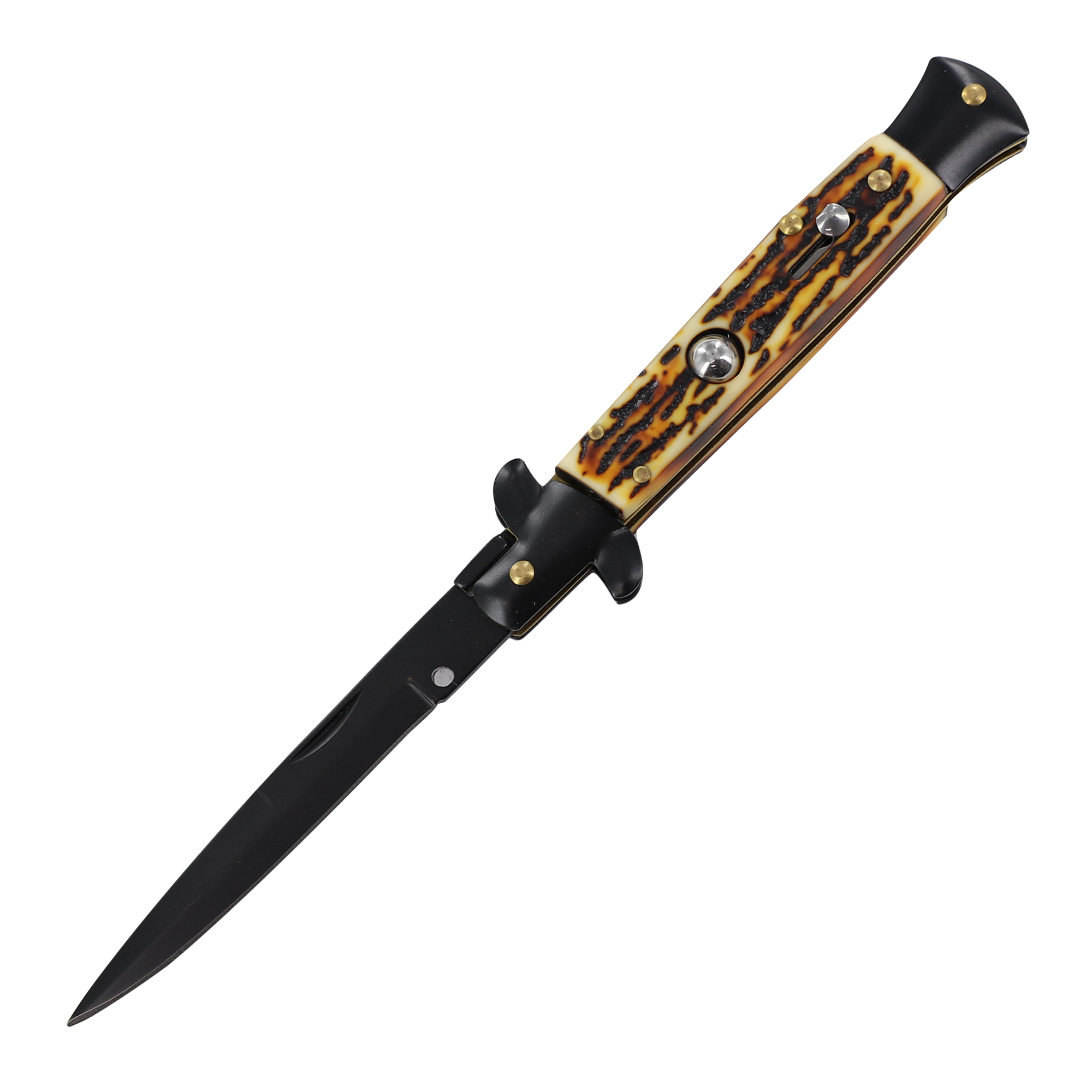 50FB Mafia Italian Milano Stiletto Black Stag Automatic Knife-img-1