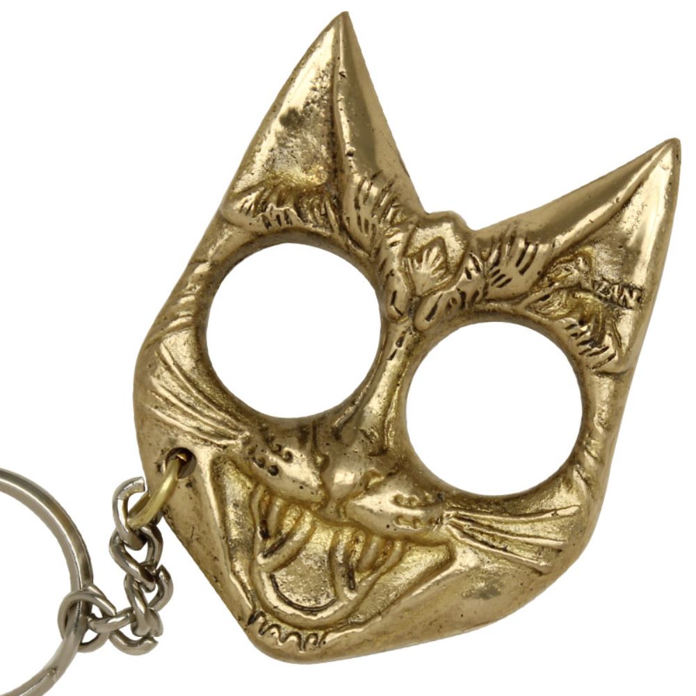 8105 Self Defense Evil Cat Keychain Brass-img-0