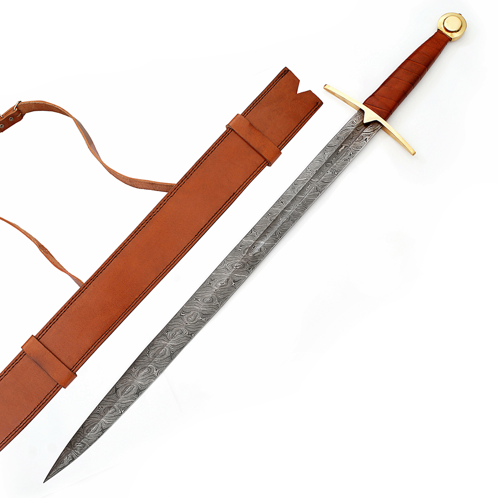 2186 Full Tang Wolfskin Raider Damascus Steel Viking Sword-img-5