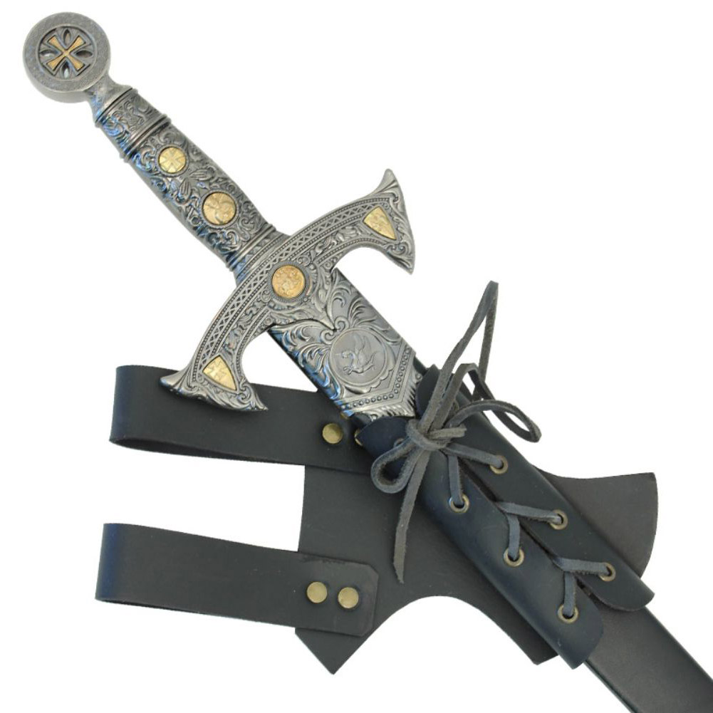 2LBK Left-Handed Nottingham Universal Genu Leather Dagger Sword Frog Black-img-1