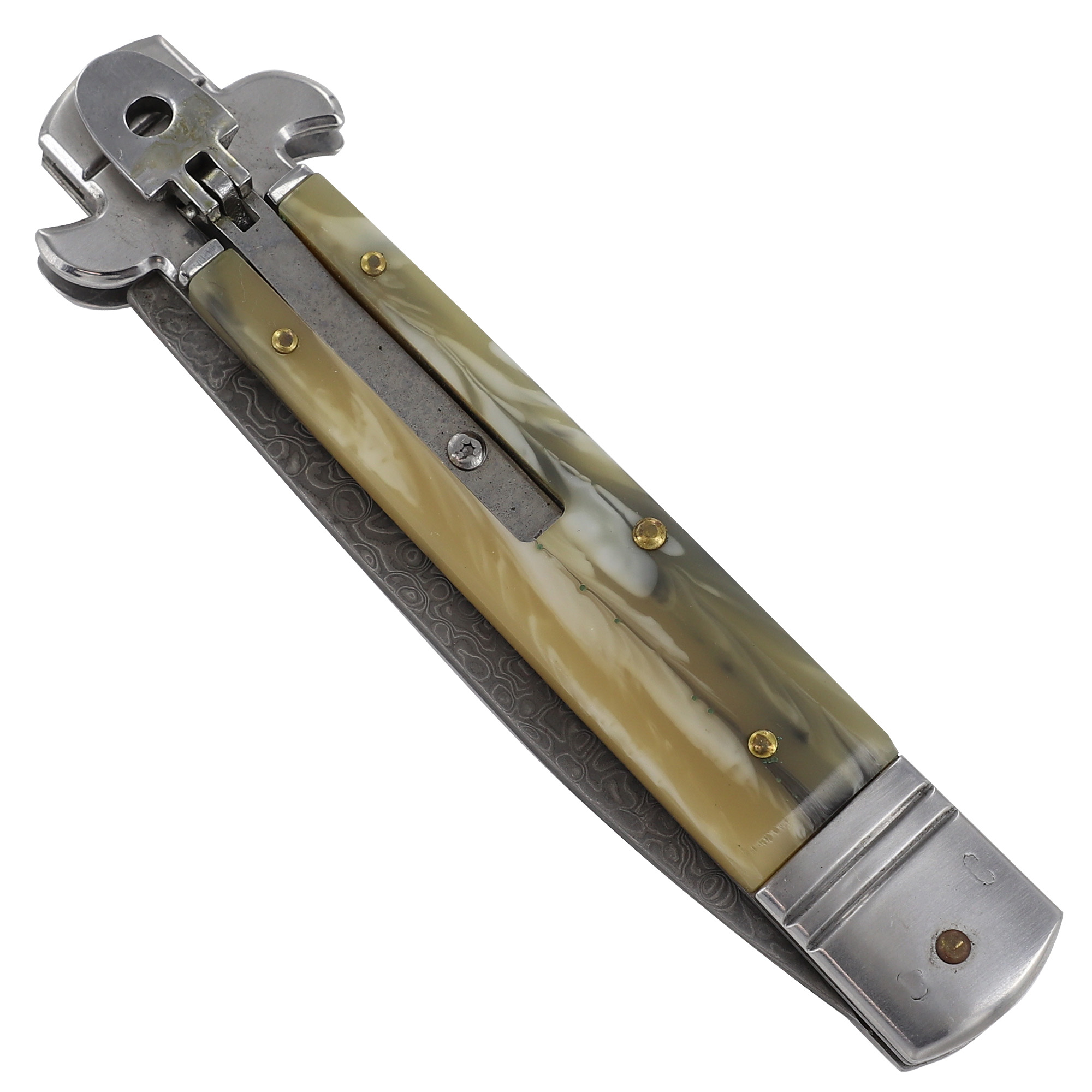 875C Rock Polish Damascus Steel Automatic Stiletto Lever Lock Knife-img-2