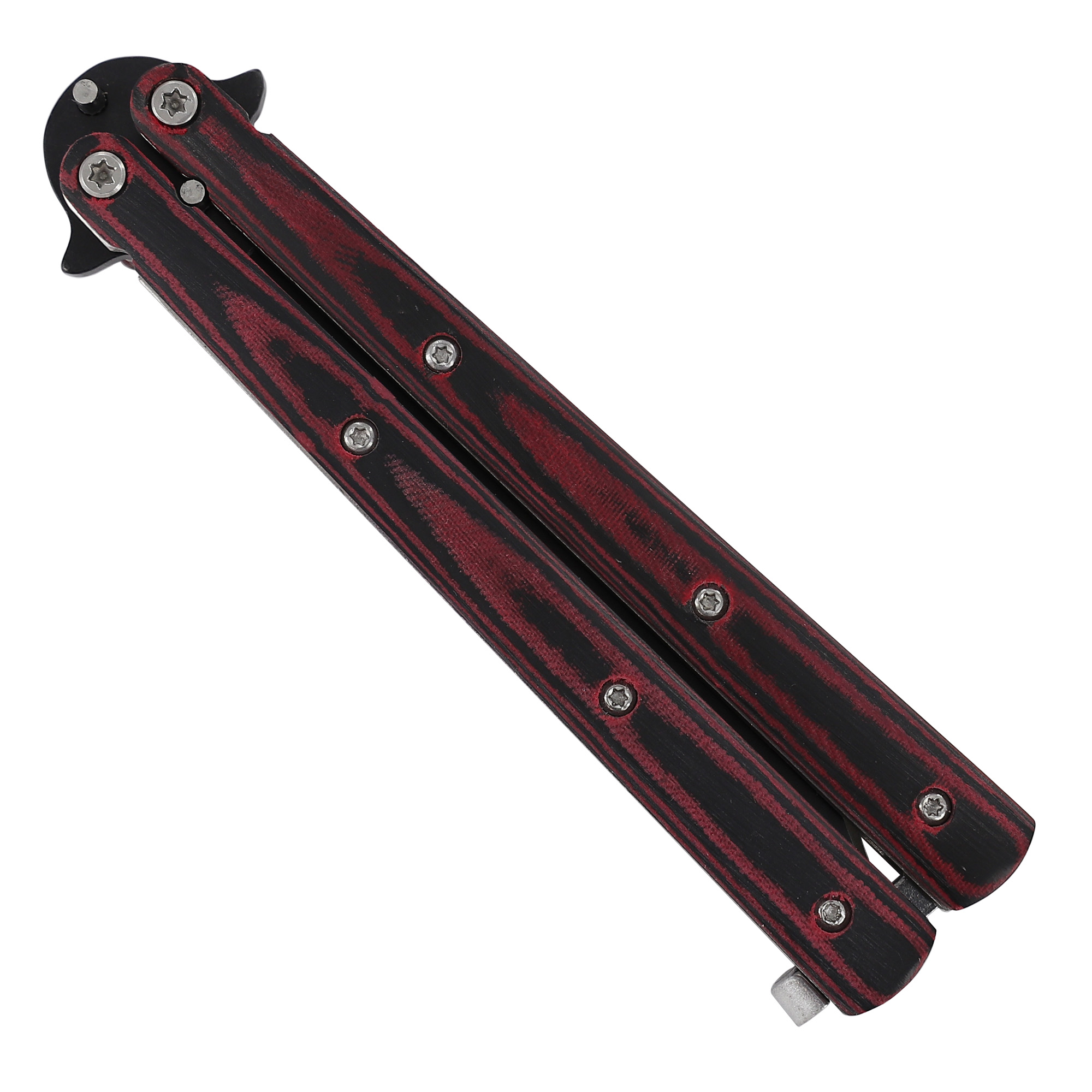 BS49 Micarta Simple Butterfly Red & Black Knife w/ ABS Belt Holster-img-1