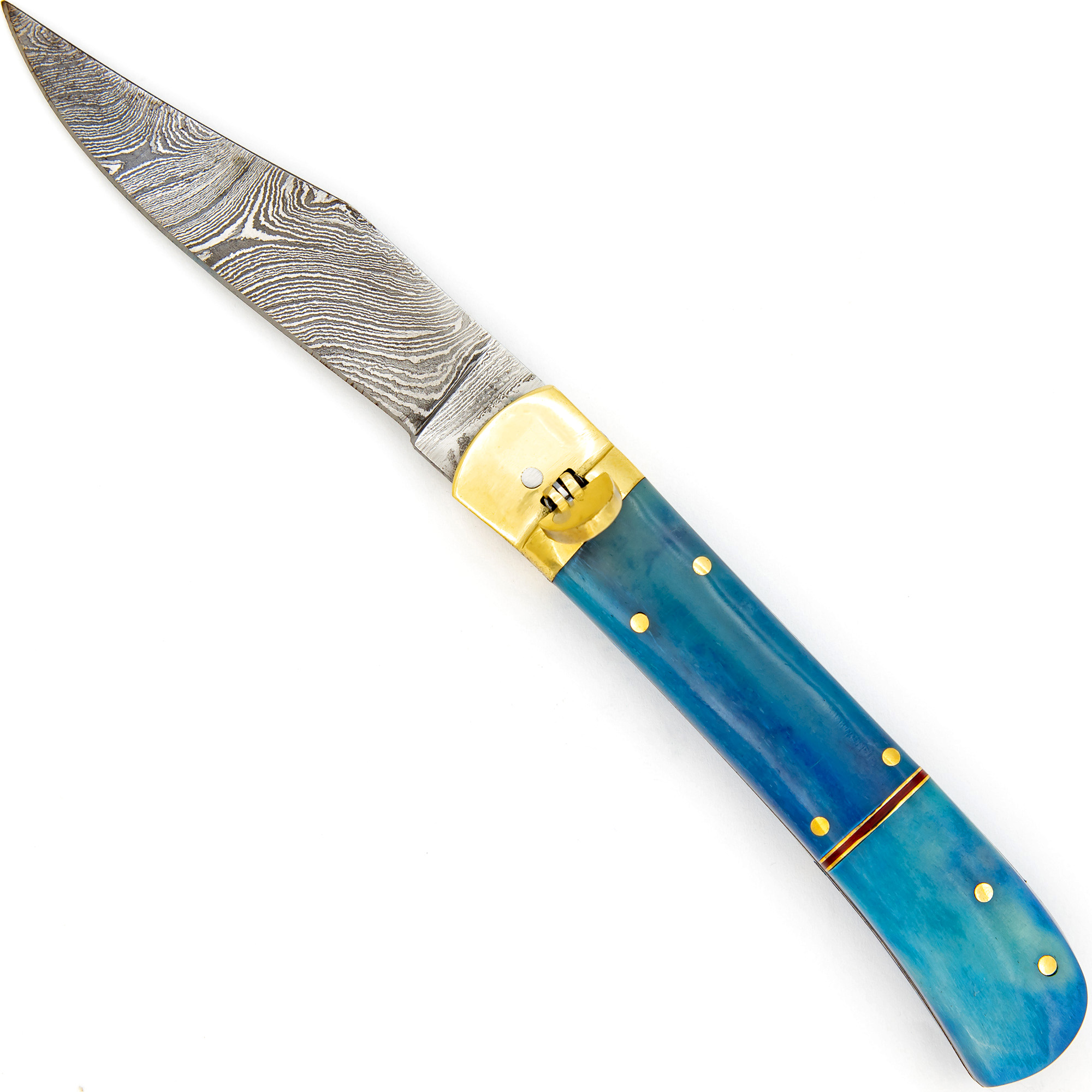 V3BL Lever Lock Ventura Blue Damascus Steel Knife-img-3