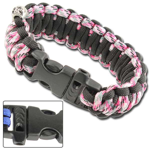 Z886 Skullz Survival Whistle Paracord Bracelet-Pink Camo Black-img-0