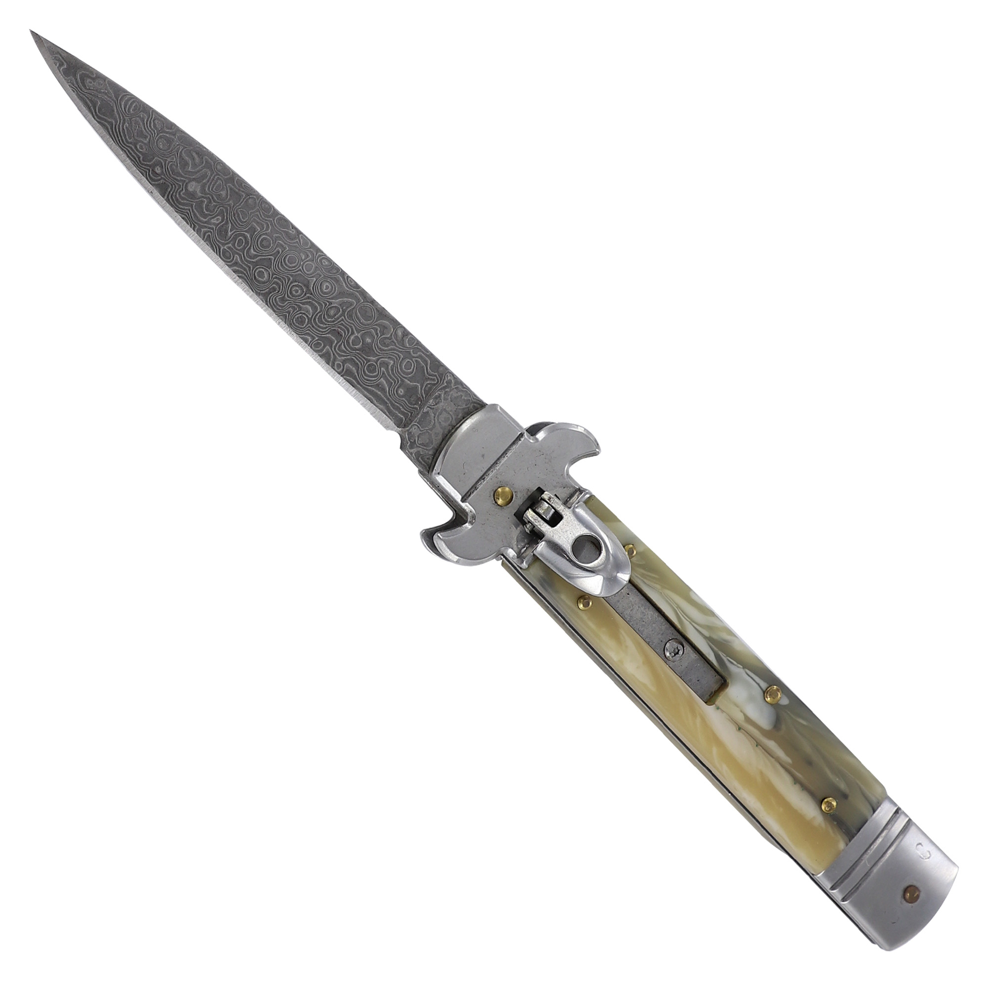 875C Rock Polish Damascus Steel Automatic Stiletto Lever Lock Knife-img-0