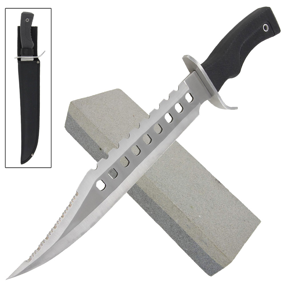 Z826 Bowie Sawback 17 Knife with Dual Grit Sharpening Stone-img-0