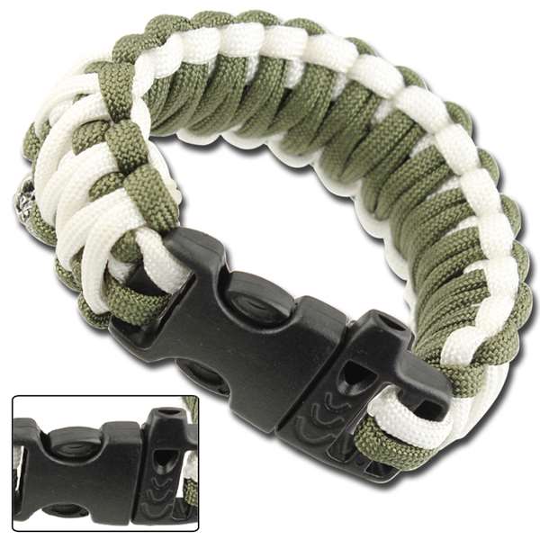 Z834 Skullz Survival Whistle Paracord Bracelet-Olive Drab & White-img-0
