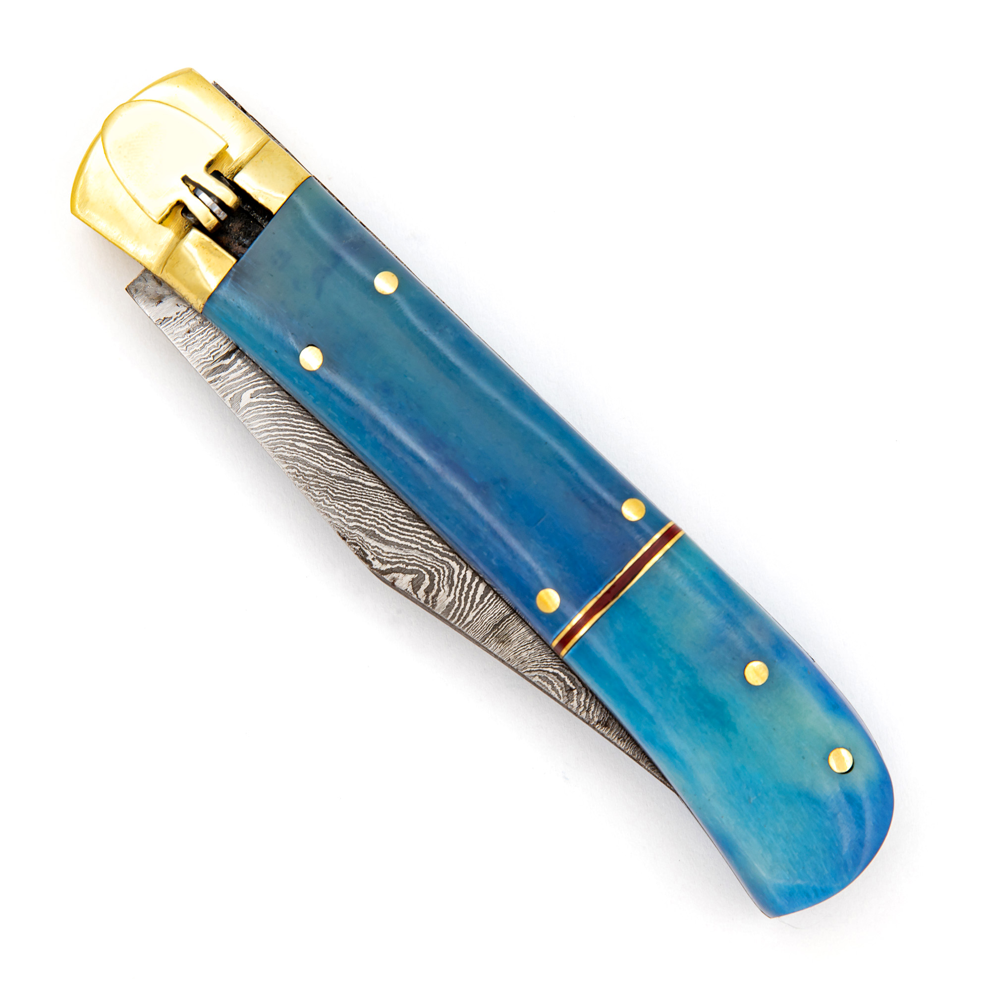 V3BL Lever Lock Ventura Blue Damascus Steel Knife-img-6