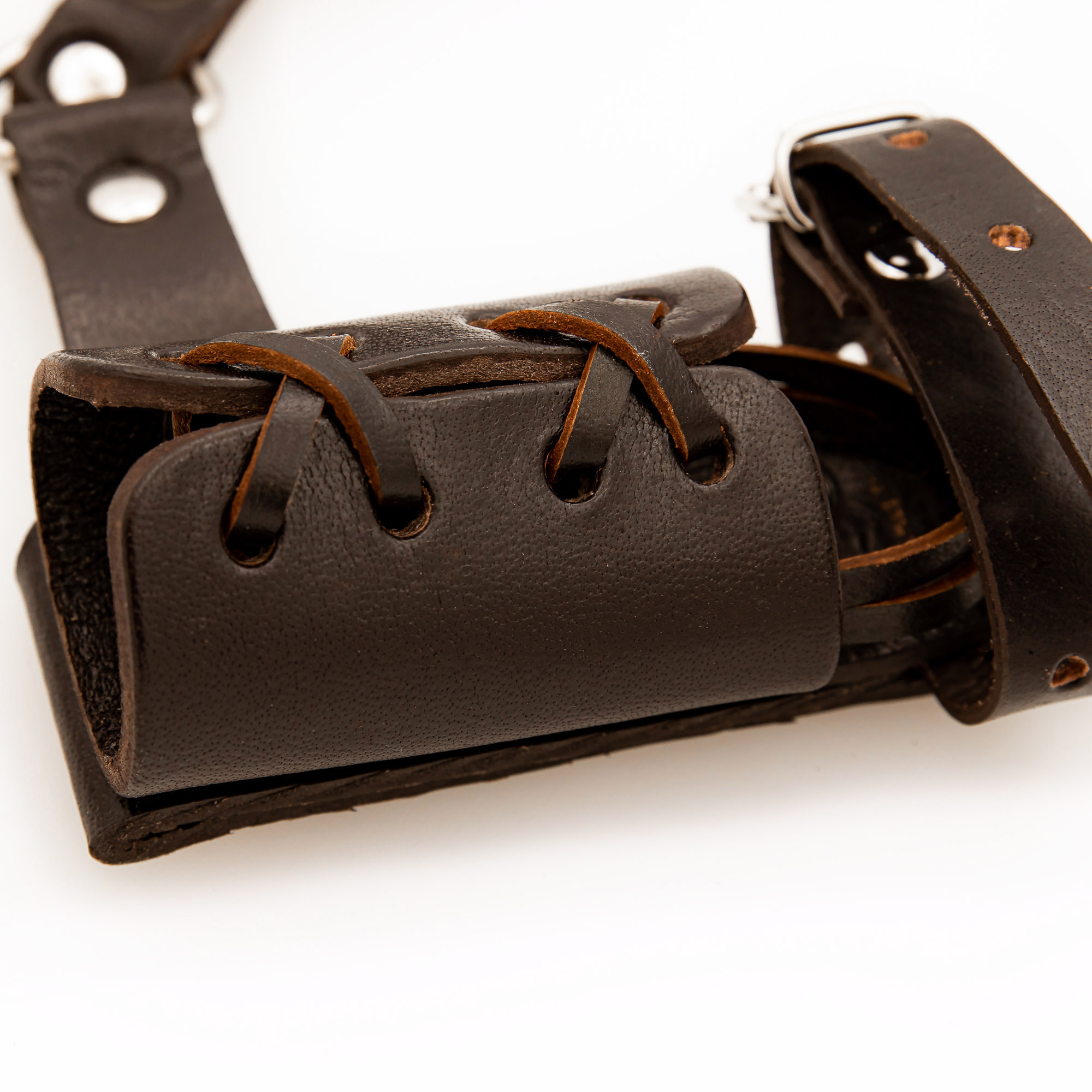 8LBR Left-Handed Universal Adjustable Bovine Leather Sword Frog | Brown-img-2
