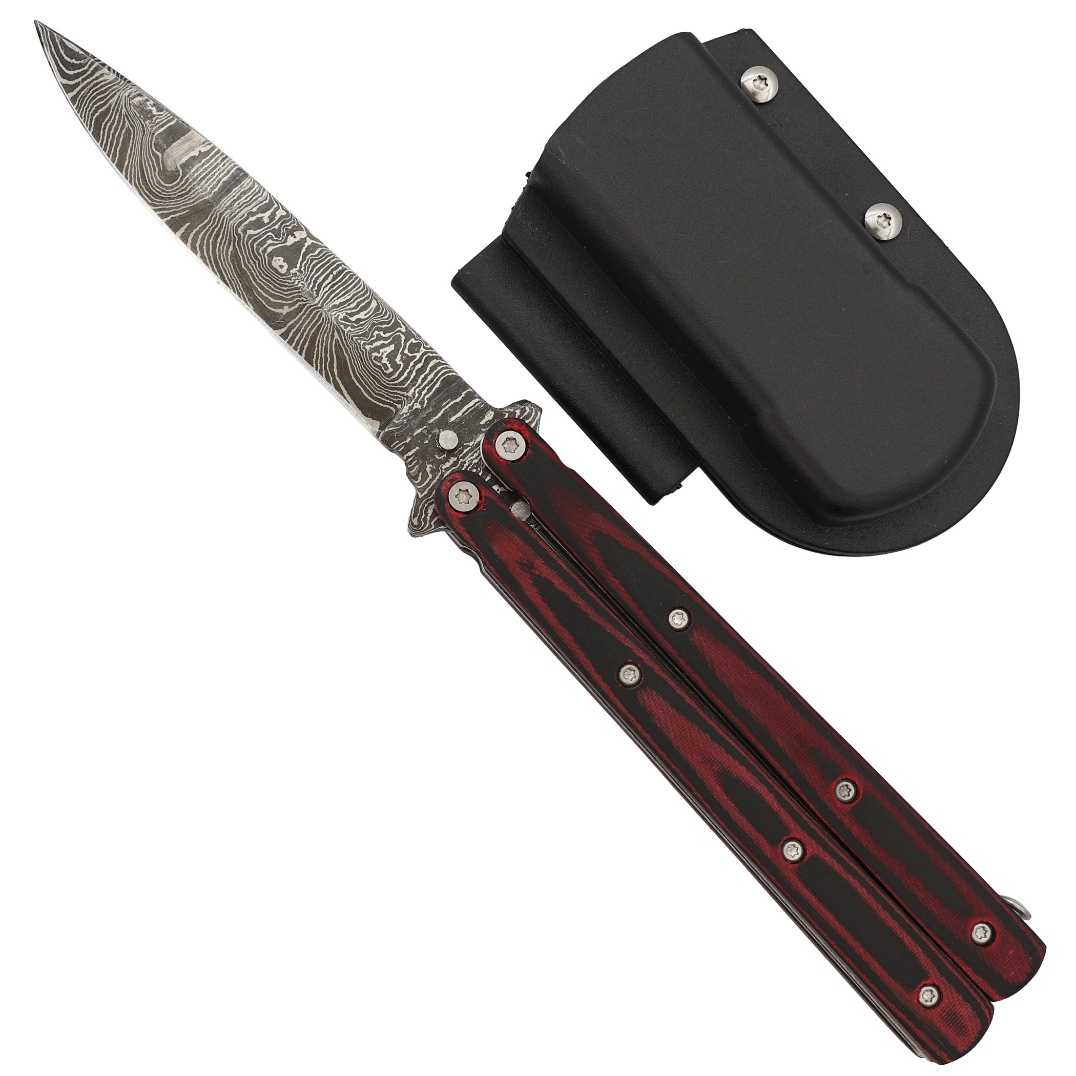 49D1 Micarta Simple Butterfly Red & Black Knife w/ ABS Belt Holster-img-1
