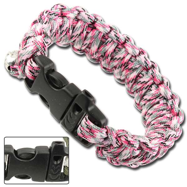Z884 Skullz Survival Whistle 17.06 FT Paracord Bracelet-Pink Camo-img-0