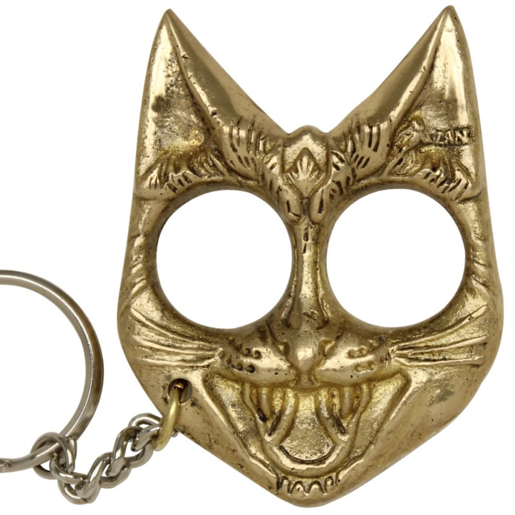 8105 Self Defense Evil Cat Keychain Brass-img-1