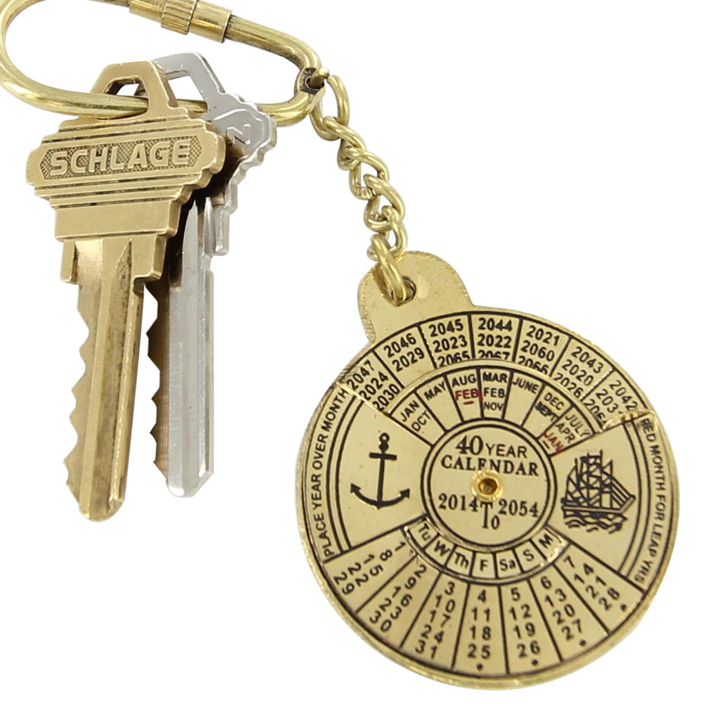 1401 Nautical 40 Year Calendar Handmade Brass Keychain-img-0