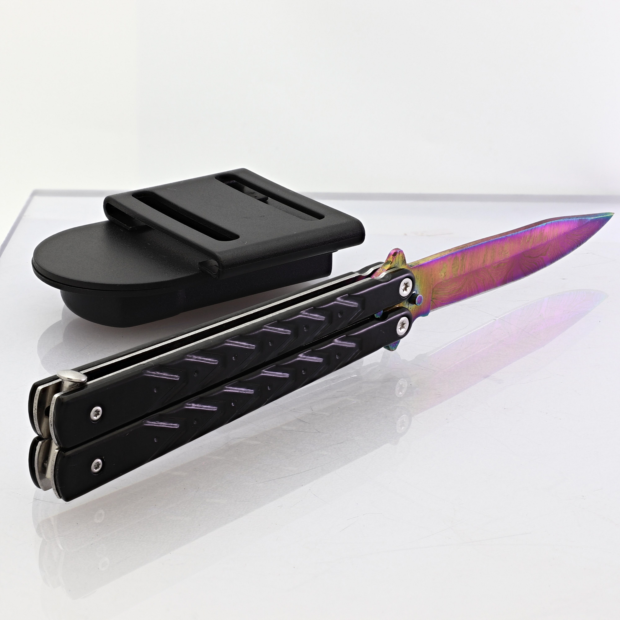 47D3 Black Butterfly Balisong Knife with Hard ABS Sheath Drop Point Blade-img-5