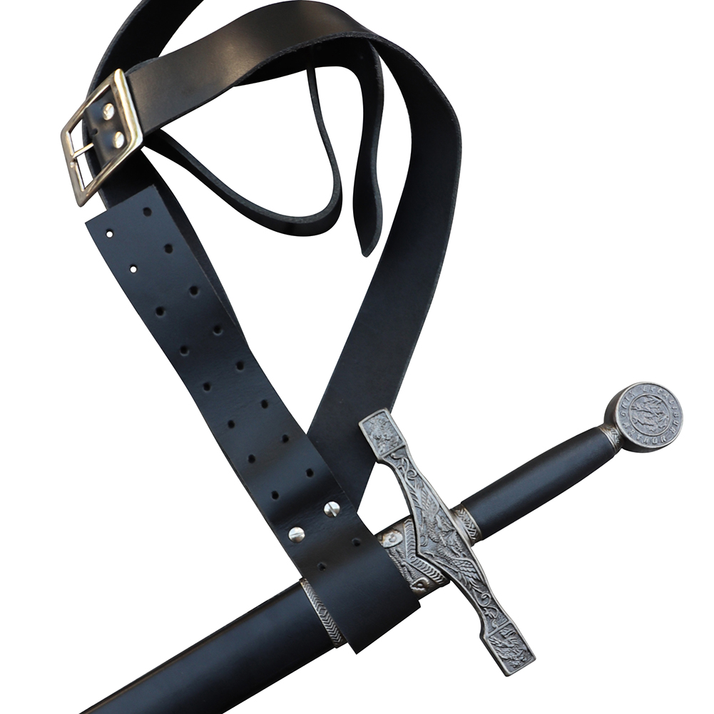 0822 Honorable Swordsmen Genuine Black Leather Adjustable Baldric Belt-img-0