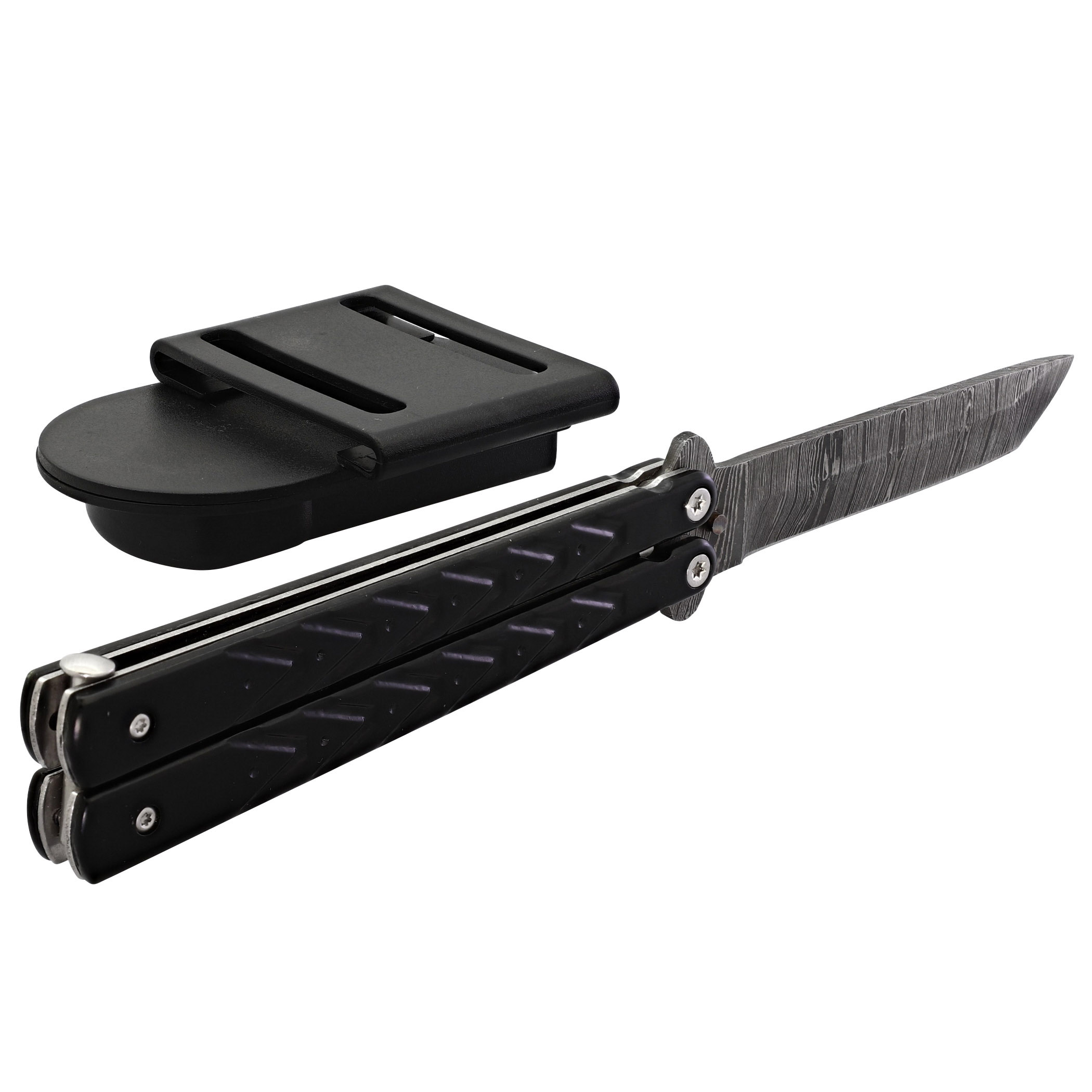 47D2 Black Butterfly Balisong Knife with Hard ABS Sheath Tanto Point Blade-img-5
