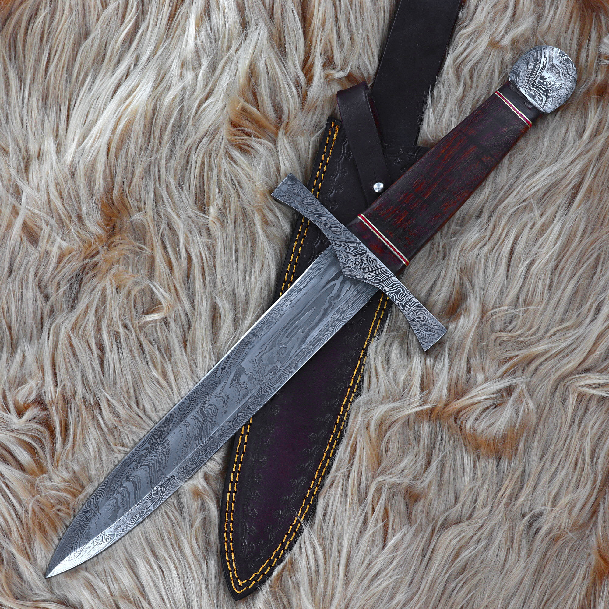 3027 Damascus Steel Arming Dagger | Blended Steel Full Tang Short Sword-img-1