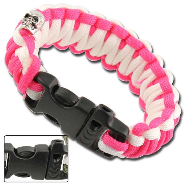 Z876 Skullz Survival Whistle 17.06 FT Paracord Bracelet-Pink & White-img-0
