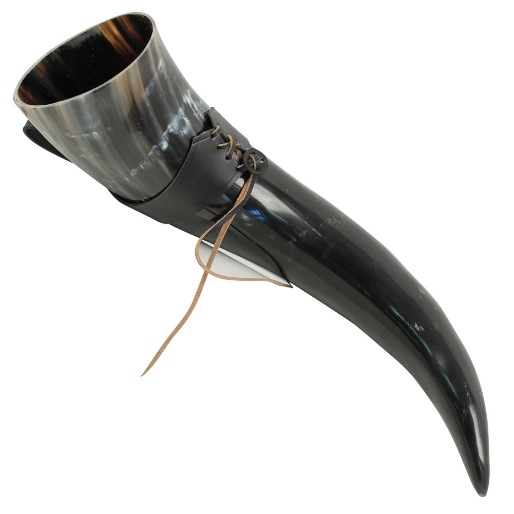 LHBK XL Drinking Horn with Black Leather Belt Frog-img-1