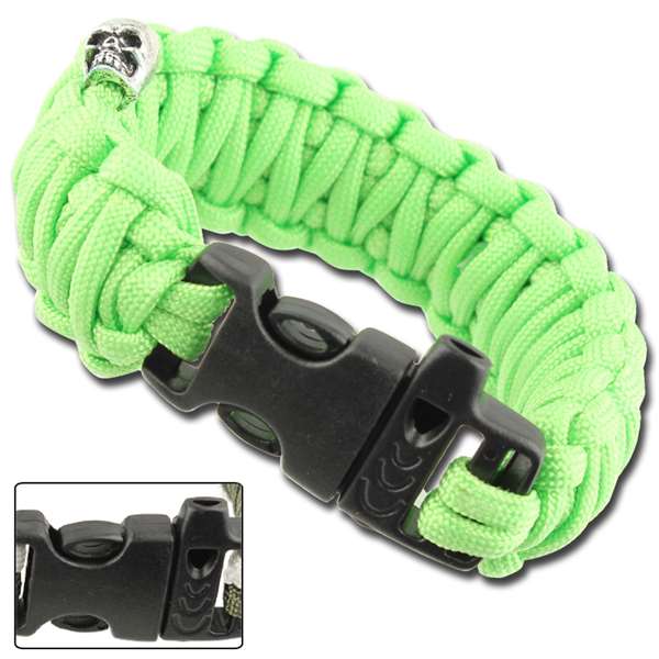 8461 Skullz Survival Whistle 17.06 FT Paracord Bracelet-Neon Green-img-0