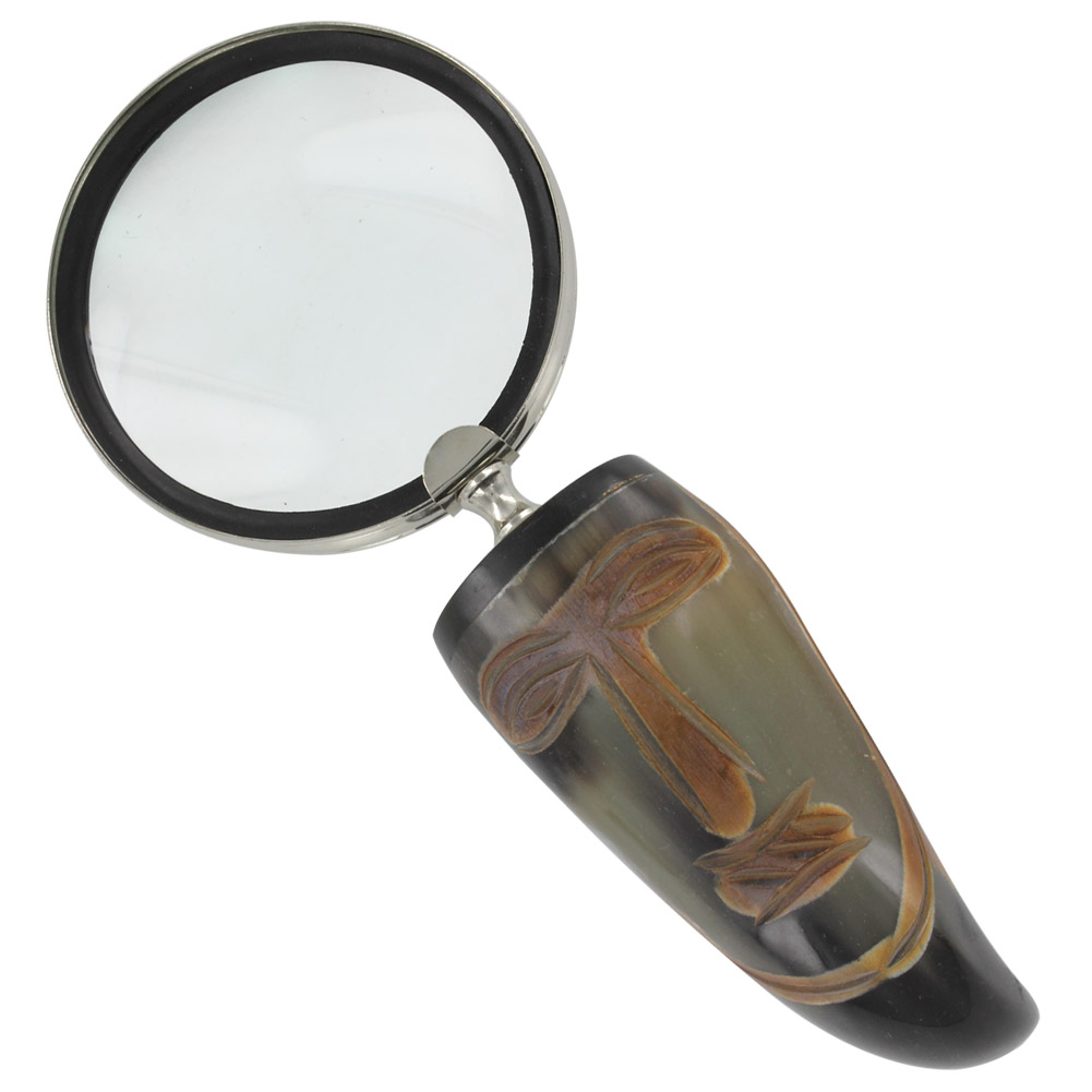1806 Vroulike Tribal Cow Horn Executive Magnify Glass Desk Accessory-img-0