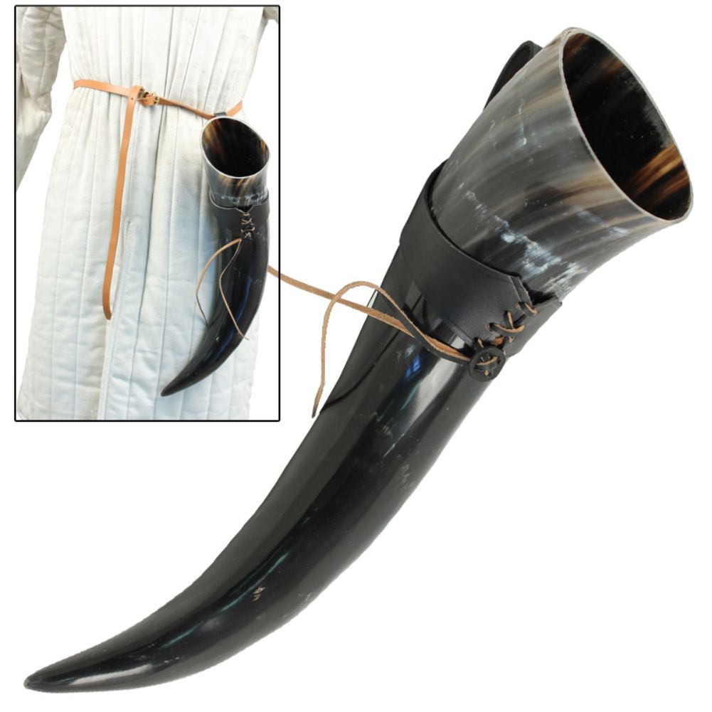 LHBK XL Drinking Horn with Black Leather Belt Frog-img-0