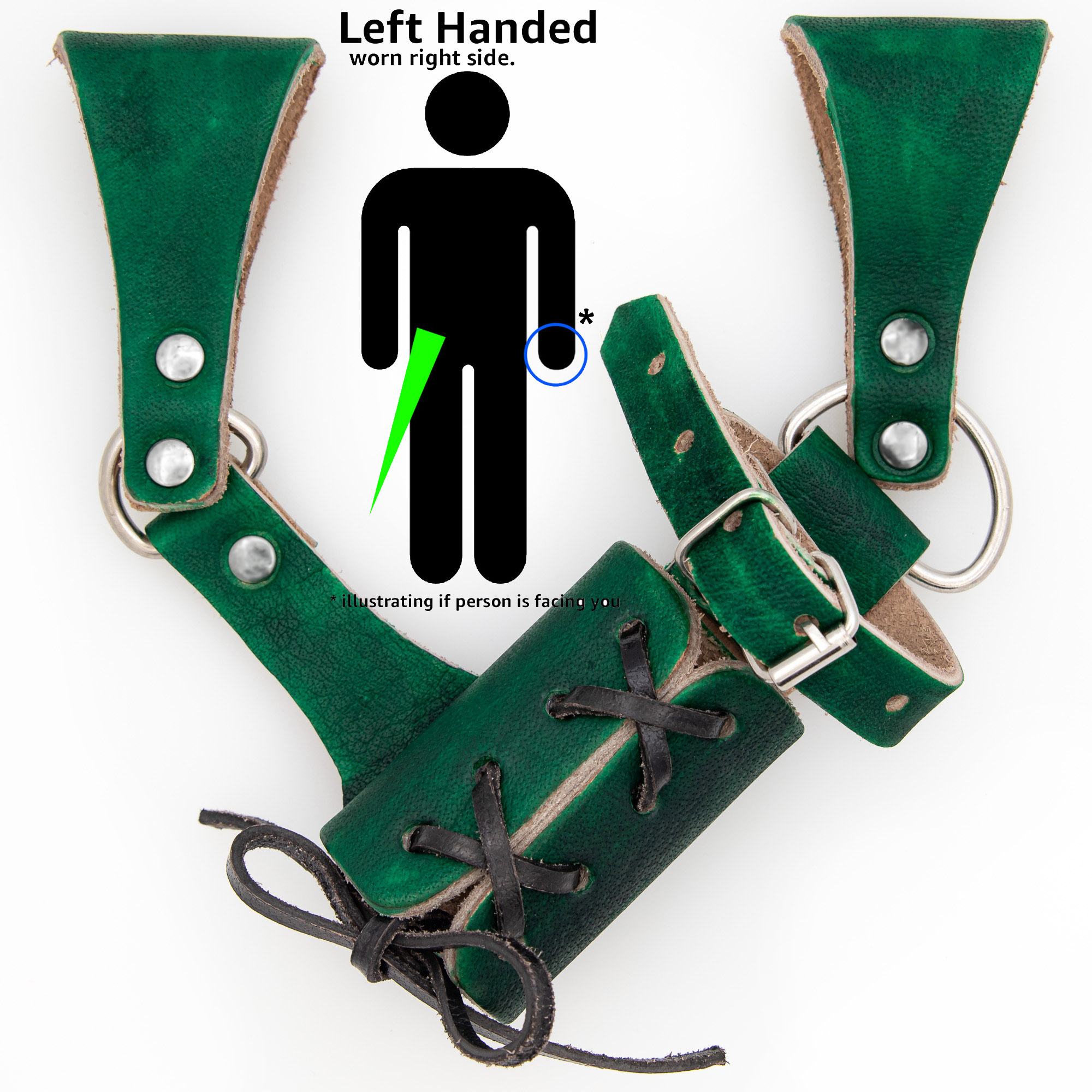 REEN Left-Handed Universal Adjustable Bovine Leather Sword Frog | Green-img-0