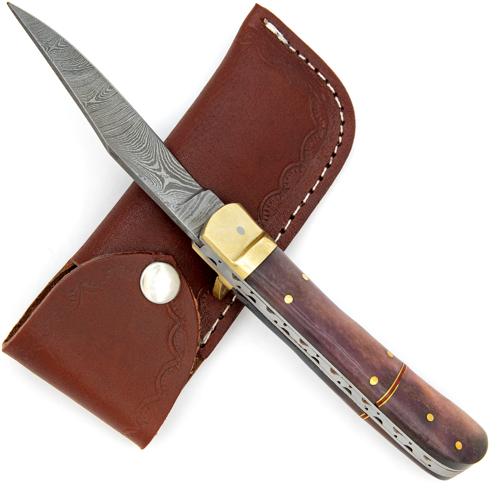 V3DB Damascus Steel The Admiral Clip Point Lever Lock Knife-img-1