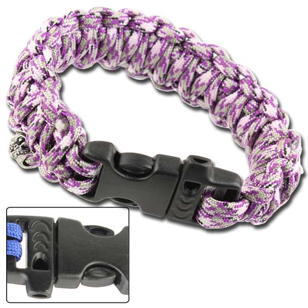 Z924 Skullz Survival Whistle 17.06 FT Paracord Bracelet-Purple Camo-img-0