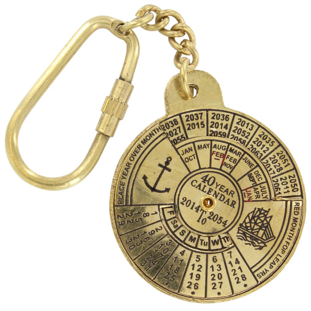 1401 Nautical 40 Year Calendar Handmade Brass Keychain-img-2