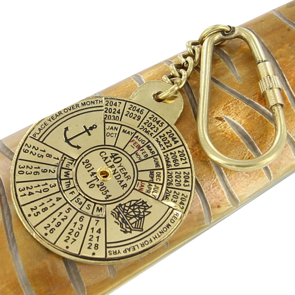 1401 Nautical 40 Year Calendar Handmade Brass Keychain-img-1