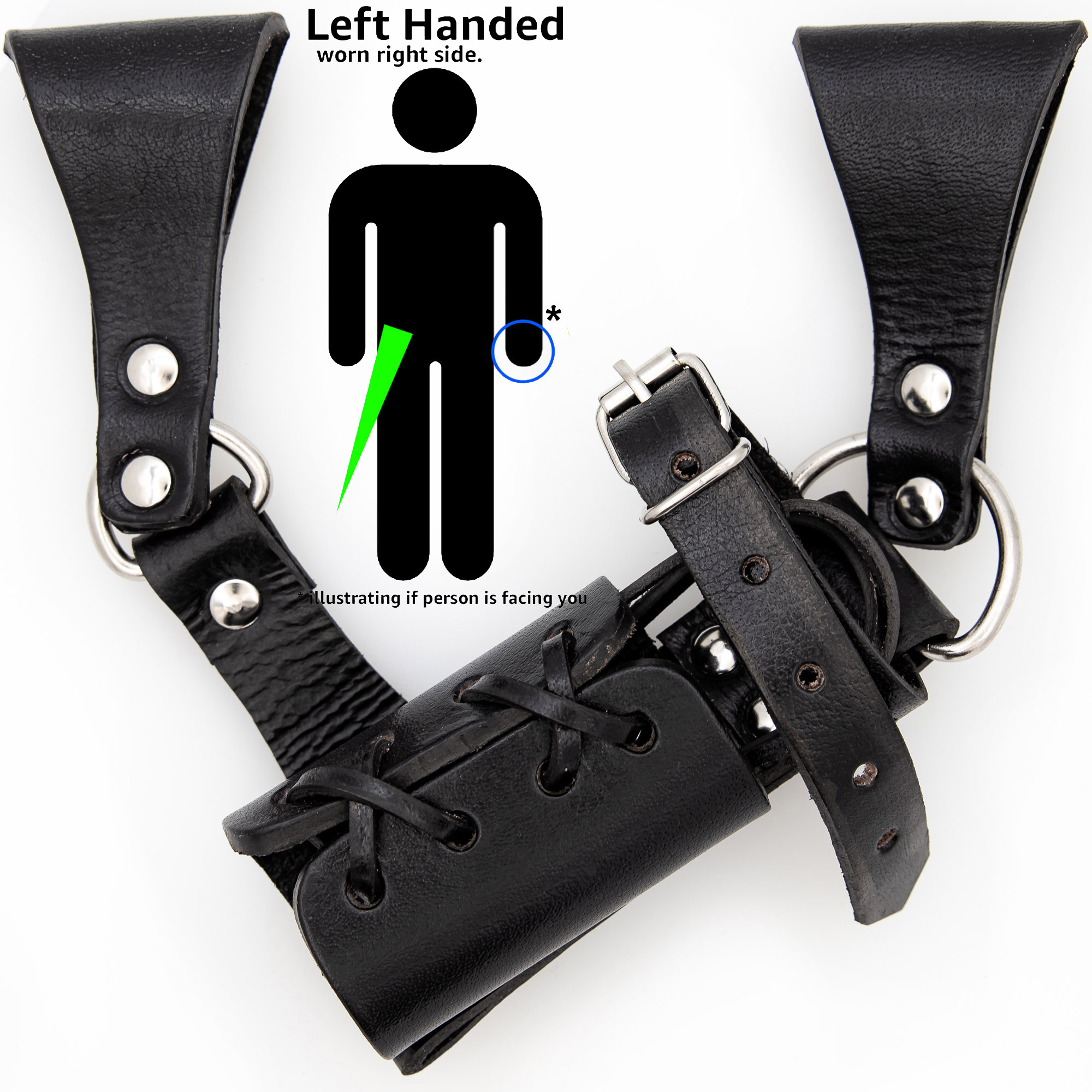 8LBK Left-Handed Universal Adjustable Bovine Leather Sword Frog | Black-img-0