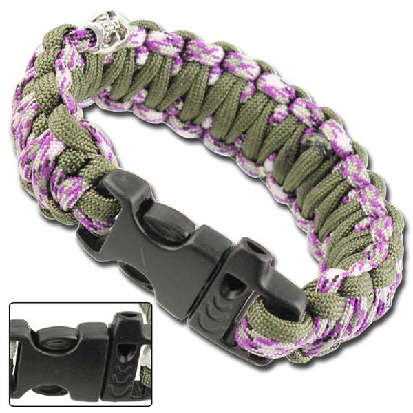 Z925 Skullz Survival Whistle Paracord Bracelet-OD Purple Camo-img-0
