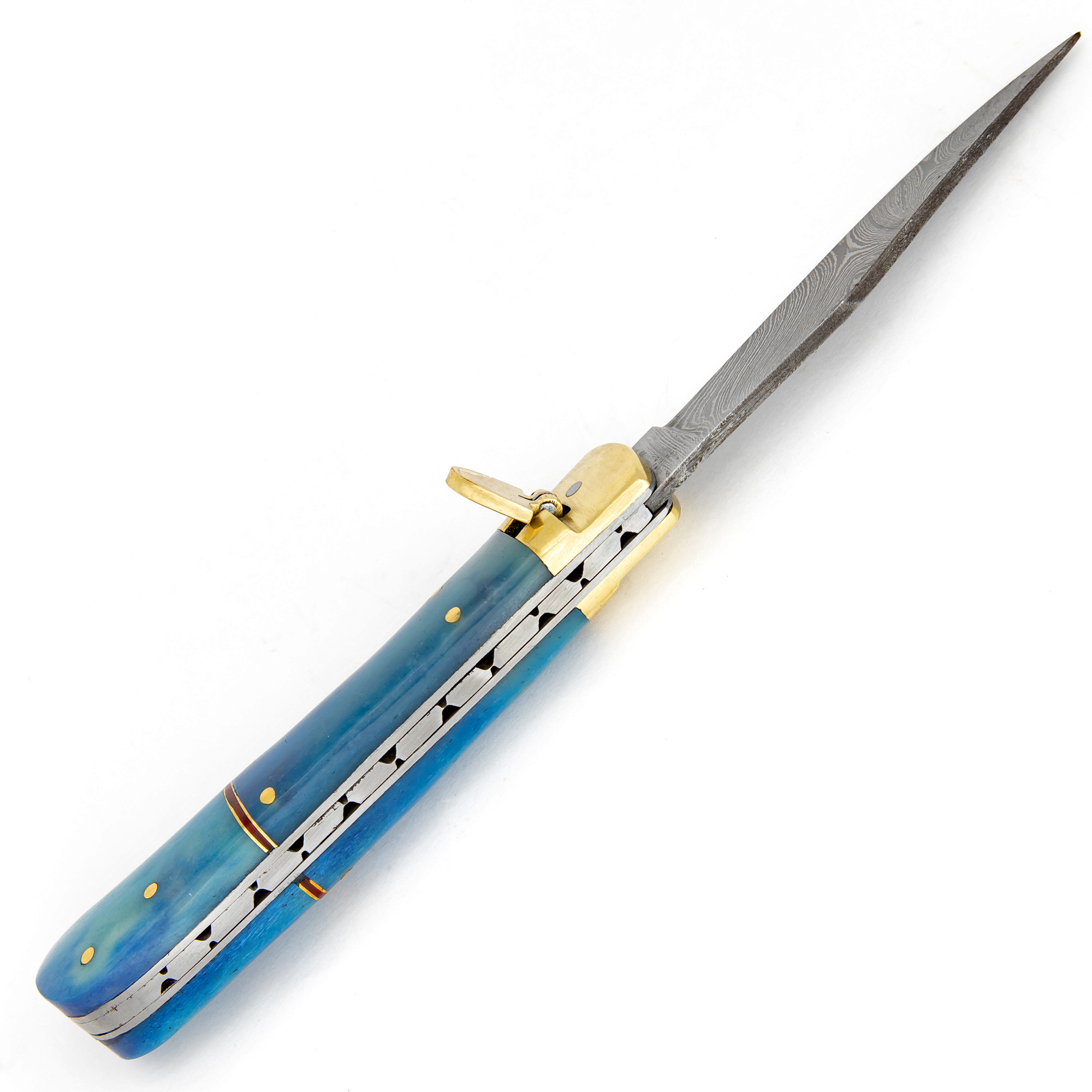V3BL Lever Lock Ventura Blue Damascus Steel Knife-img-5